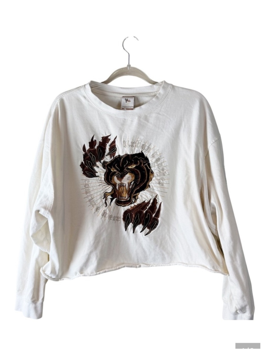 Bare Fox Denim Bear Claw Graphic Crop Sweatshirt 3XL White Long Sleeve